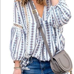 Floral print long sleeve V neck blouse size M ( NWOT)